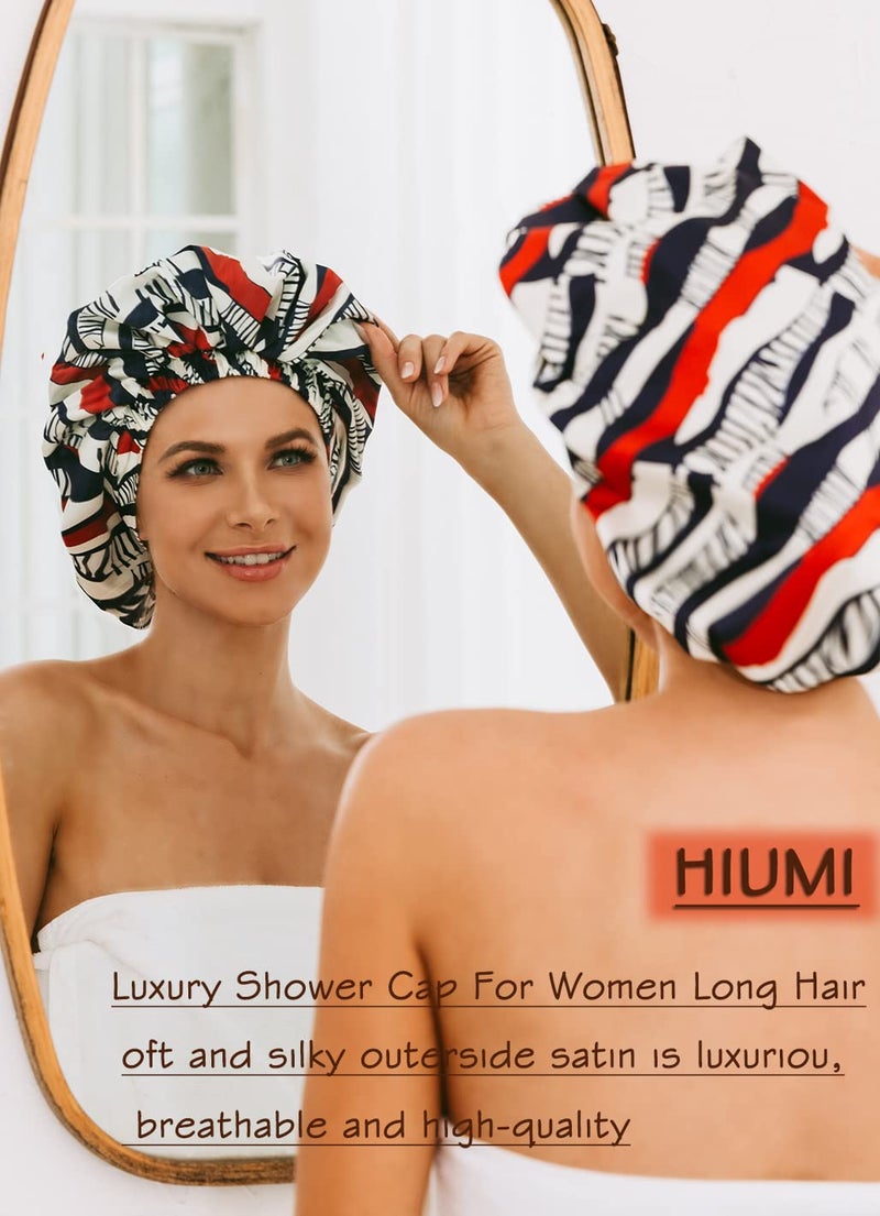 هايومي قبعة استحمام نسائية من HIUMI للشعر الطويل، قبعة استحمام فاخرة للمجدل، والضفائر، والتجعيدات، والشعر المجعد (شريط) - Image 4